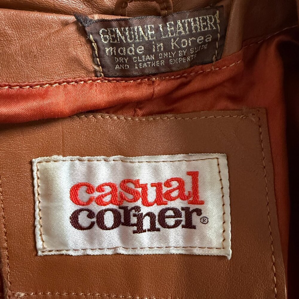 VINTAGE 70s Casual Corner Cognac Brown Leather Jacket XS/S - Picture 11 of 16